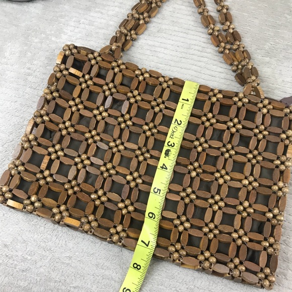 Vintage Wooden Bead Purse Handbag - lined, zipper - Picture 5 of 6